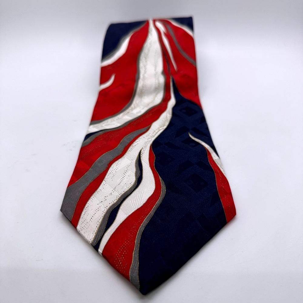 Viazza Silk Tie Abstract Vibrant Red White Blue Patterned Business Casual Office